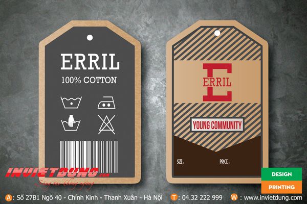 Làm mác quần áo chữ nhật bo 2 góc 5x8.5 cm hình mũi tên 5x8 cm